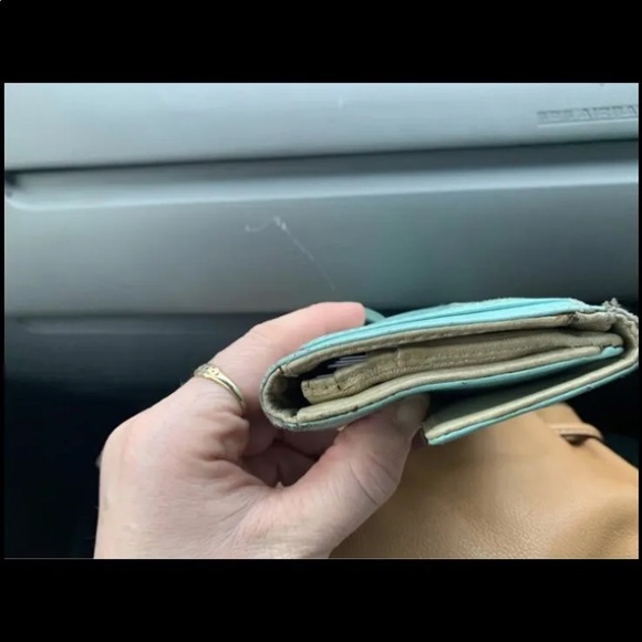 Mimco Patent Leather Turn Lock Folding Wallet Mint Green - Picture 4 of 6